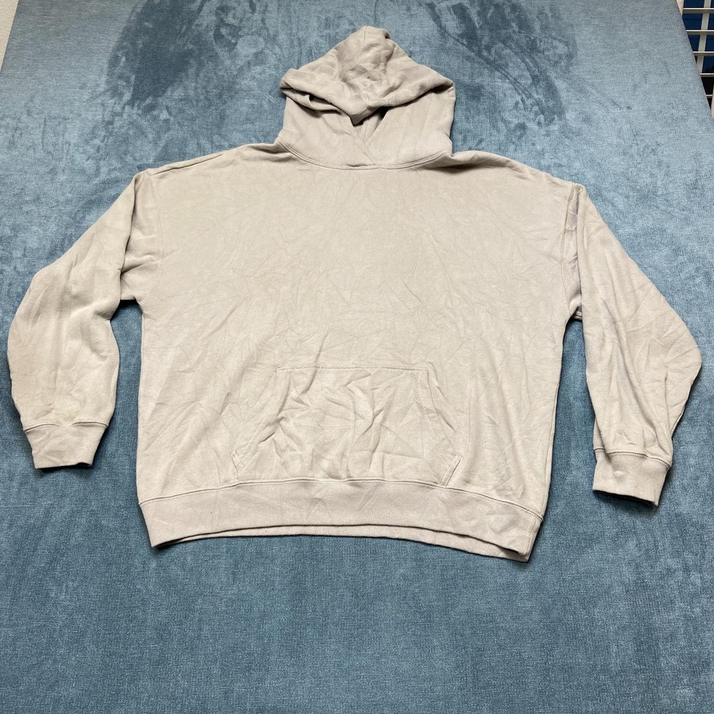 Hollister Boxy Hoodie Mens Medium Gray Soft Fleece Kangaroo Pockets Ribbed Hem